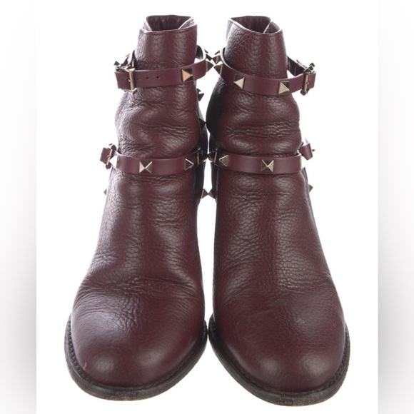 Valentino Burgundy Studded Leather Ankle Boots